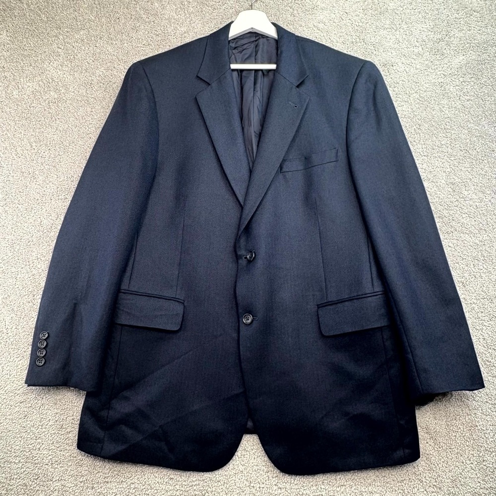 Jos A Bank Blazer Jacket Mens 44 Blue Herringbone Single Breasted Notch Lapel